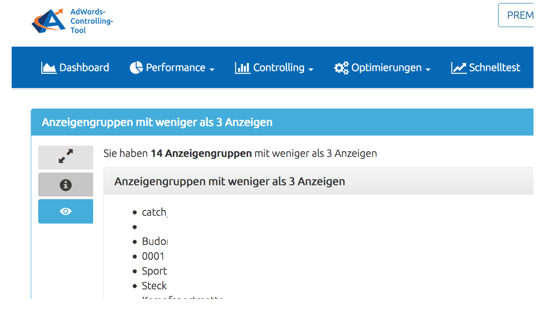 Anzeigengruppen mit weniger als 3 Anzeigen